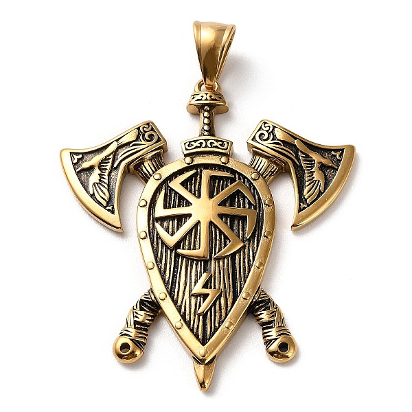 PandaHall Ion Plating(IP) 304 Stainless Steel Big Pendants, Shield with Double Ax Charm, Antique Golden, 50x43.5x4.8mm, Hole: 4.8x7.8mm 304...
PandaHall Ion Plating(IP) 304 Stainless Steel Big Pendants, Shield with Double Ax Charm, Antique Golden, 50x43.5x4.8mm, Hole: 4.8x7.8mm 304...