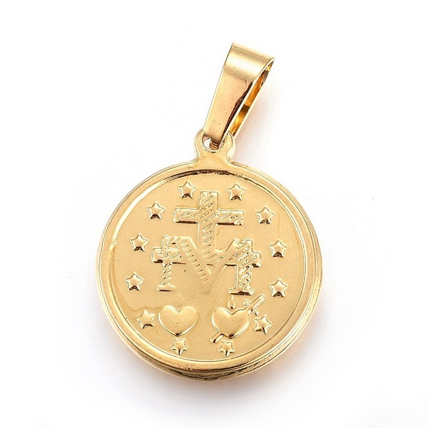 PandaHall 201 Stainless Steel Pendants, Flat Round with Virgin, Golden, 23x20x2.5mm, Hole: 4x8.5mm 201 Stainless Steel Flat Round
PandaHall 201 Stainless Steel Pendants, Flat Round with Virgin, Golden, 23x20x2.5mm, Hole: 4x8.5mm 201 Stainless Steel Flat Round