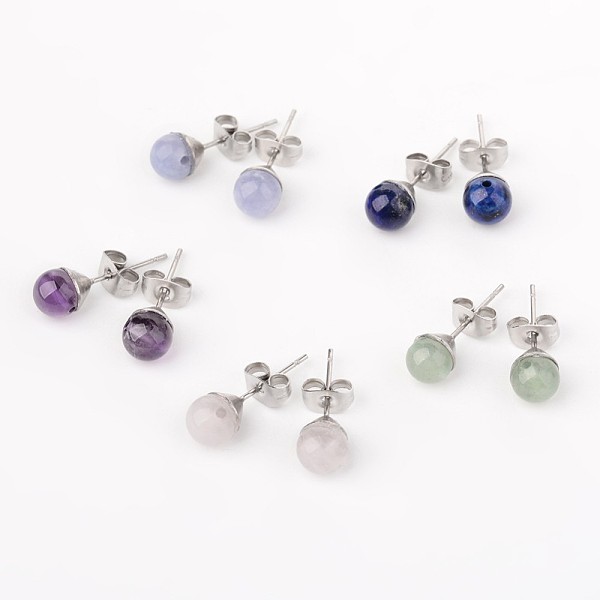 PandaHall 304 Stainless Steel Stud Earring Findings, with Round Natural Rose Quartz/Lapis Lazuli/Quartz/Green Aventurine/Amethyst with Hole...
PandaHall 304 Stainless Steel Stud Earring Findings, with Round Natural Rose Quartz/Lapis Lazuli/Quartz/Green Aventurine/Amethyst with Hole...