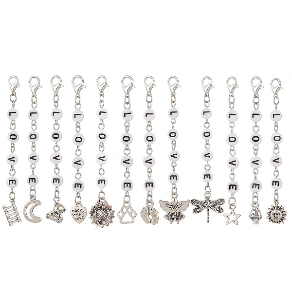 PandaHall etan Style Alloy Pendant Decoration, with Acrylic Word Love Beads and Zinc Alloy Lobster Claw Clasps, Mixed Shapes, Antique Silver..., White
PandaHall etan Style Alloy Pendant Decoration, with Acrylic Word Love Beads and Zinc Alloy Lobster Claw Clasps, Mixed Shapes, Antique Silver..., White