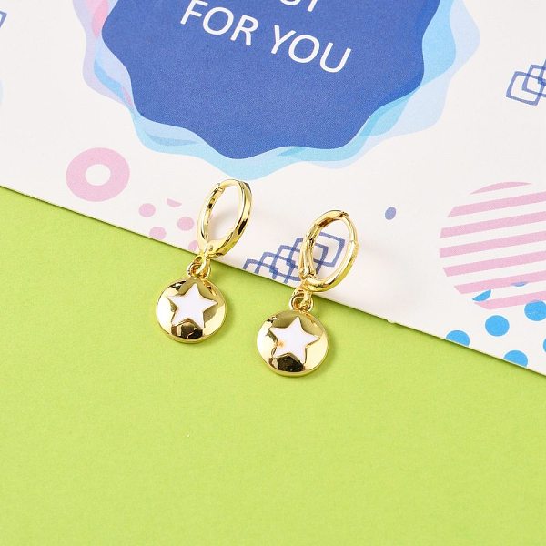 PandaHall Brass Huggie Hoop Earrings, with Enamel, Flat Round with Star, White, Real 18K Gold Plated, 25~26mm, Pin: 0.9mm Brass Star White
PandaHall Brass Huggie Hoop Earrings, with Enamel, Flat Round with Star, White, Real 18K Gold Plated, 25~26mm, Pin: 0.9mm Brass Star White