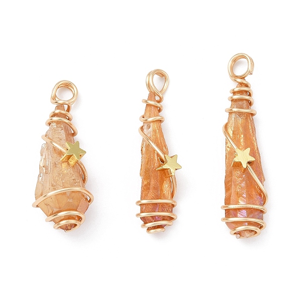 PandaHall Electroplated Raw Rough Natural Quartz Crystal Copper Wire Wrapped Pendants, Copper Plated Teardrop Charms with Brass Star Beads...
PandaHall Electroplated Raw Rough Natural Quartz Crystal Copper Wire Wrapped Pendants, Copper Plated Teardrop Charms with Brass Star Beads...