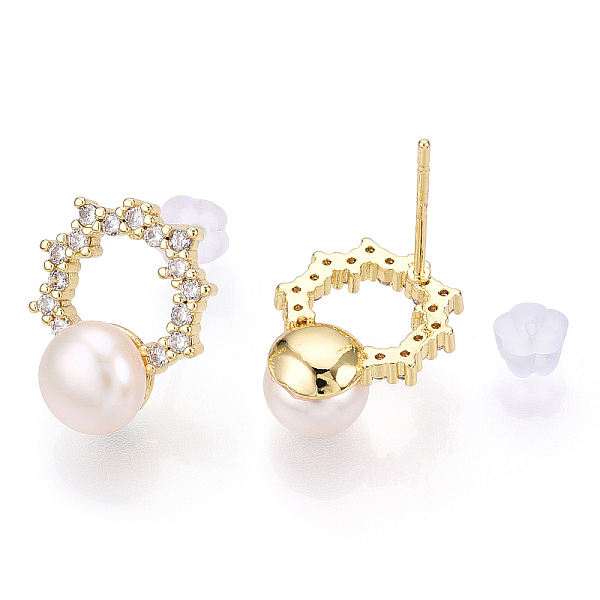 PandaHall Natural Pearl Ring Stud Earrings, Brass Micro Pave Cubic Zirconia Earring with 925 Sterling Silver Pins, Real 18K Gold Plated...
PandaHall Natural Pearl Ring Stud Earrings, Brass Micro Pave Cubic Zirconia Earring with 925 Sterling Silver Pins, Real 18K Gold Plated...