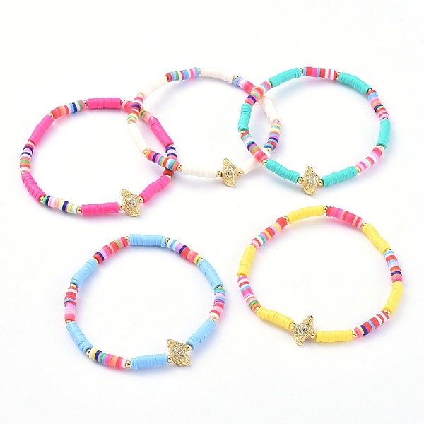 PandaHall Handmade Polymer Clay Heishi Bead Stretch Bracelets, with Conch Shape Brass Clear Cubic Zirconia Beads and Round Brass Beads..., Multicolor
PandaHall Handmade Polymer Clay Heishi Bead Stretch Bracelets, with Conch Shape Brass Clear Cubic Zirconia Beads and Round Brass Beads..., Multicolor