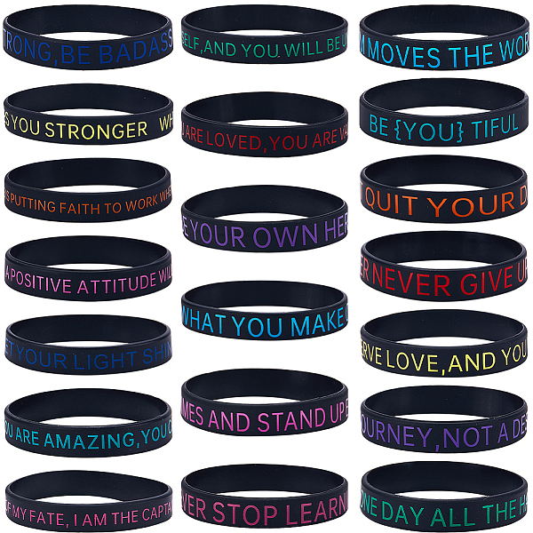 PandaHall 20Pcs 20 Style Motivational Quotes Silicone Cord Bracelets Wristbands, Black, Inner Diameter: 2-3/8 inch(6cm), 1Pc/style Silicone...
PandaHall 20Pcs 20 Style Motivational Quotes Silicone Cord Bracelets Wristbands, Black, Inner Diameter: 2-3/8 inch(6cm), 1Pc/style Silicone...