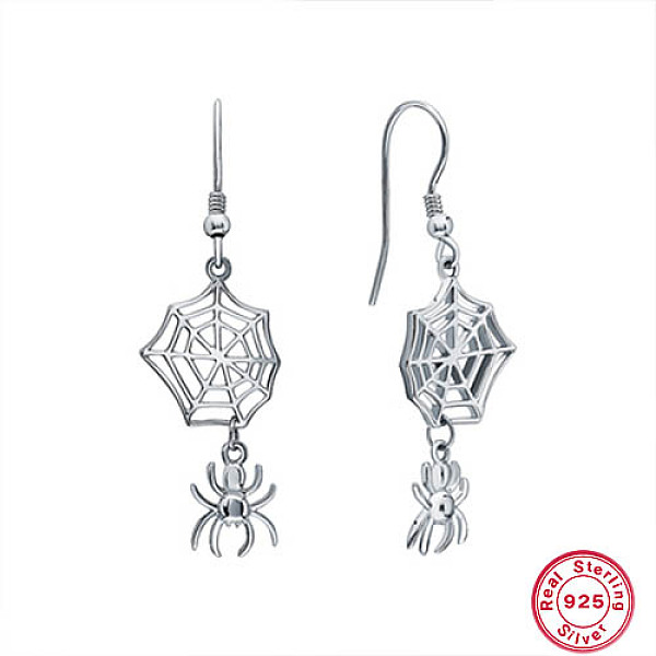 PandaHall Rhodium Plated 925 Sterling Silver Dangle Earrings, Spider and Web, Platinum, 44x8~14mm Sterling Silver Spider
PandaHall Rhodium Plated 925 Sterling Silver Dangle Earrings, Spider and Web, Platinum, 44x8~14mm Sterling Silver Spider