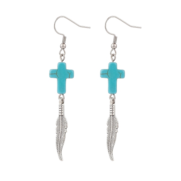 PandaHall Synthetic Turquoise Cross with Alloy Feather Dangle Earrings, 316 Stainless Steel Long Drop Earrings for Woman, Antique Silver...
PandaHall Synthetic Turquoise Cross with Alloy Feather Dangle Earrings, 316 Stainless Steel Long Drop Earrings for Woman, Antique Silver...