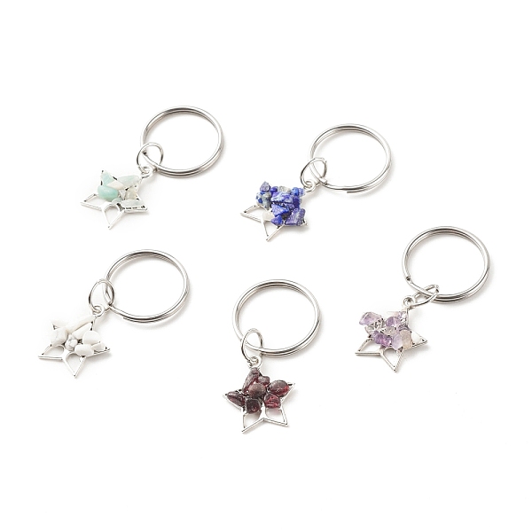 PandaHall Tibetan Style Alloy Pendants Keychains, with Mixed Natural Chip Beads, 304 Stainless Steel Split Key Rings & Open Jump Rings, Star...
PandaHall Tibetan Style Alloy Pendants Keychains, with Mixed Natural Chip Beads, 304 Stainless Steel Split Key Rings & Open Jump Rings, Star...