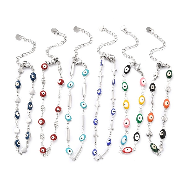PandaHall 304 Stainless Steel Link Chain Bracelets, with Enamel, Evil Eye, Mixed Color, Stainless Steel Color, 7-1/4~8-3/8 inch(18.5~21.2cm)..., Multicolor
PandaHall 304 Stainless Steel Link Chain Bracelets, with Enamel, Evil Eye, Mixed Color, Stainless Steel Color, 7-1/4~8-3/8 inch(18.5~21.2cm)..., Multicolor