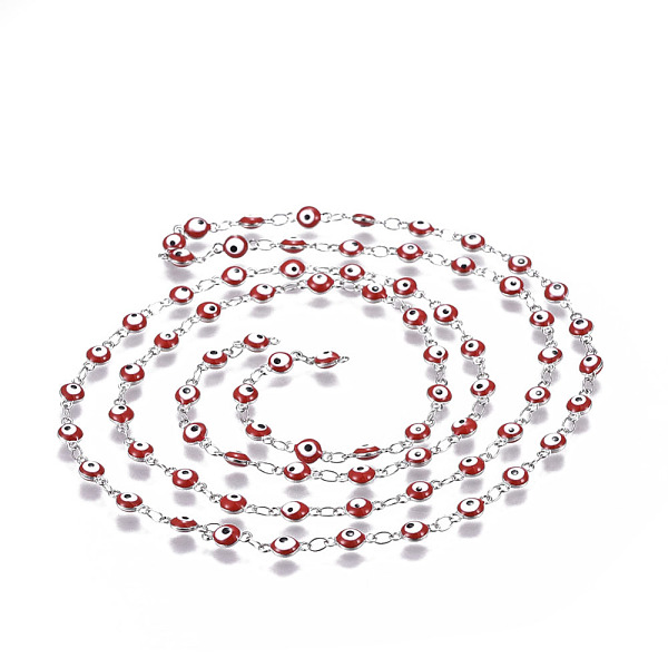 PandaHall 304 Stainless Steel Enamel Chains, Soldered, Flat Round with Evil Eye, Stainless Steel Color, Red, 9x4.5x2.5~3mm Stainless...
PandaHall 304 Stainless Steel Enamel Chains, Soldered, Flat Round with Evil Eye, Stainless Steel Color, Red, 9x4.5x2.5~3mm Stainless...