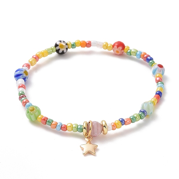 PandaHall Seed & Millefiori Glass Beaded Stretch Bracelet with Brass Star Charms for Women, Colorful, Inner Diameter: 2 inch(5cm) Glass
PandaHall Seed & Millefiori Glass Beaded Stretch Bracelet with Brass Star Charms for Women, Colorful, Inner Diameter: 2 inch(5cm) Glass