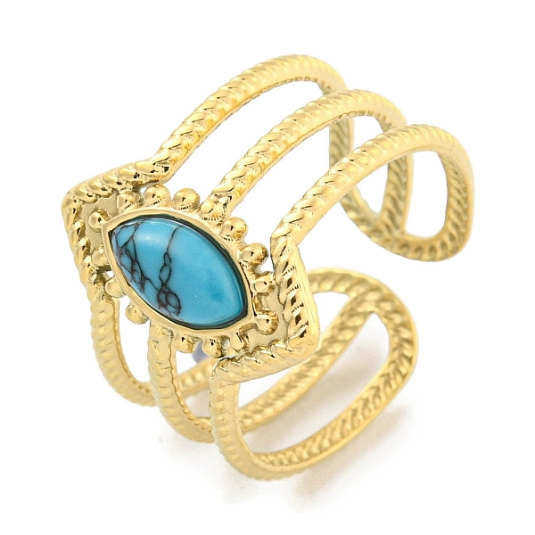 PandaHall Ion Plating(IP) 304 Stainless Steel Synthetic Turquoise Cuff Rings, Horse Eye Wide Band Open Rings for Women Men, Real 18K Gold...
PandaHall Ion Plating(IP) 304 Stainless Steel Synthetic Turquoise Cuff Rings, Horse Eye Wide Band Open Rings for Women Men, Real 18K Gold...