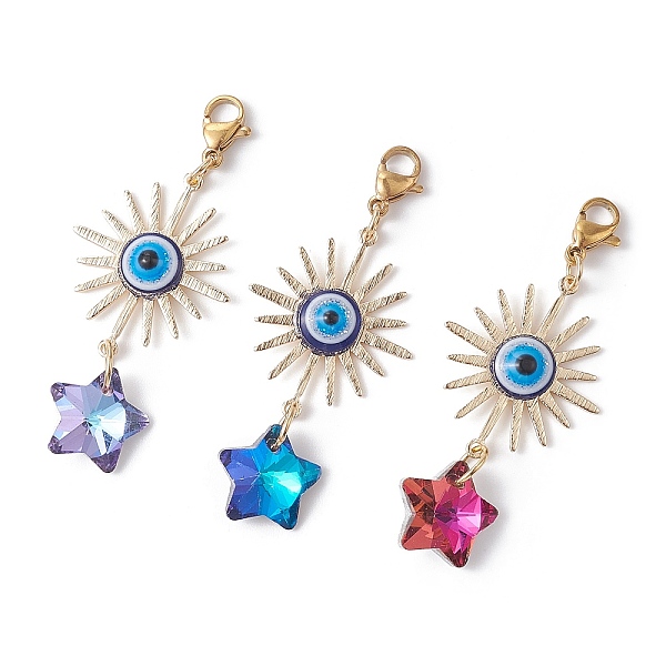 PandaHall Electroplate Glass Star Pendant Decorations, with Brass Solar Eclipse Links and Resin Evil Eye Cabochons, Mixed Color, 52mm Glass..., Multicolor
PandaHall Electroplate Glass Star Pendant Decorations, with Brass Solar Eclipse Links and Resin Evil Eye Cabochons, Mixed Color, 52mm Glass..., Multicolor