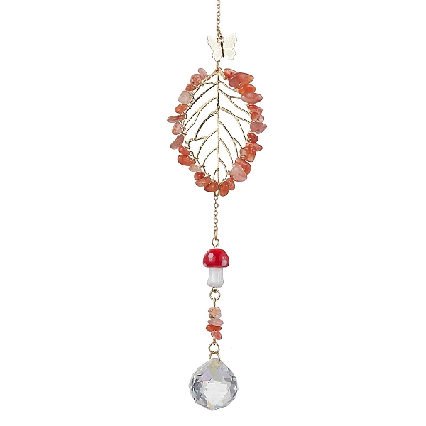 PandaHall Carnelian with Glass and Lampwork Pendant Decorations, With Alloy Finding, Leaf, 250mm Carnelian Leaf
PandaHall Carnelian with Glass and Lampwork Pendant Decorations, With Alloy Finding, Leaf, 250mm Carnelian Leaf