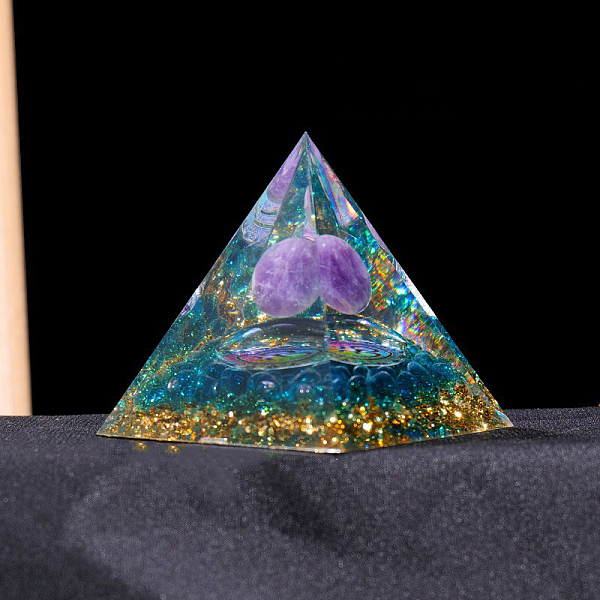PandaHall Resin Organite Pyramids, with Natural Amethyst, Home Display Decorations, 60x60mm Amethyst Pyramid
PandaHall Resin Organite Pyramids, with Natural Amethyst, Home Display Decorations, 60x60mm Amethyst Pyramid