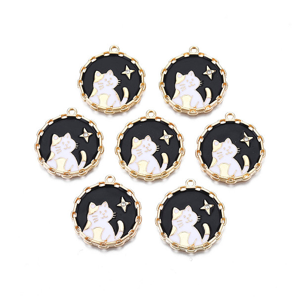 PandaHall Alloy Enamel Pendants, with Crystal Rhinestone, Cadmium Free & Nickel Free & Lead Free, Light Gold, Flat Round with Cat & Star..., Black
PandaHall Alloy Enamel Pendants, with Crystal Rhinestone, Cadmium Free & Nickel Free & Lead Free, Light Gold, Flat Round with Cat & Star..., Black