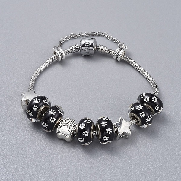 PandaHall Brass European Bracelets, with 304 Stainless Steel Rolo Chains, Glue Glass and Tibetan Style Alloy European Beads, with Cardboard..., Black
PandaHall Brass European Bracelets, with 304 Stainless Steel Rolo Chains, Glue Glass and Tibetan Style Alloy European Beads, with Cardboard..., Black