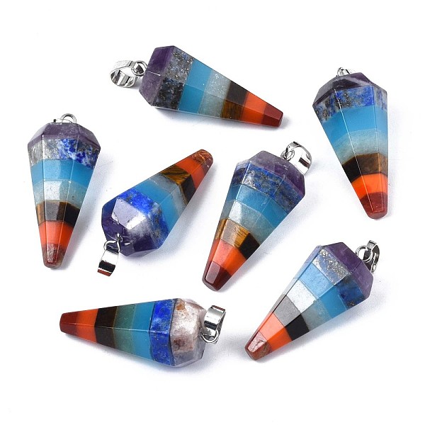 PandaHall Natural & Synthetic Mixed Stone Chakras Pendants, with Brass Findings, Cone, Platinum, 32~33x12~14x11~12mm, Hole: 3x5mm Mixed...
PandaHall Natural & Synthetic Mixed Stone Chakras Pendants, with Brass Findings, Cone, Platinum, 32~33x12~14x11~12mm, Hole: 3x5mm Mixed...