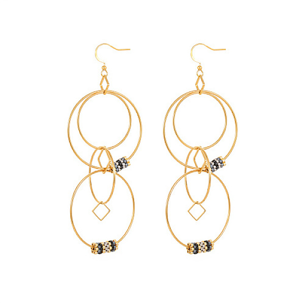 PandaHall Golden 304 Stainless Steel Interlocking Rings Dangle Earrings, with Glass Seed Beaded, Black, Ring: 38mm 304 Stainless Steel Ring...
PandaHall Golden 304 Stainless Steel Interlocking Rings Dangle Earrings, with Glass Seed Beaded, Black, Ring: 38mm 304 Stainless Steel Ring...