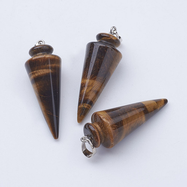 PandaHall Natural Tiger Eye Pendants, with Platinum Tone Brass Findings, Cone/Spike/Pendulum, 43~45x16mm, Hole: 5x7mm Tiger Eye Cone
PandaHall Natural Tiger Eye Pendants, with Platinum Tone Brass Findings, Cone/Spike/Pendulum, 43~45x16mm, Hole: 5x7mm Tiger Eye Cone