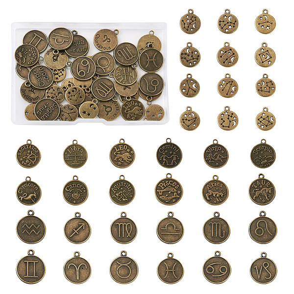 PandaHall 6 Sets 3 Style Tibetan Style Alloy Pendants, Flat Round with Twelve Constellation Pattern, Nickel Free, Antique Bronze, 2...
PandaHall 6 Sets 3 Style Tibetan Style Alloy Pendants, Flat Round with Twelve Constellation Pattern, Nickel Free, Antique Bronze, 2...