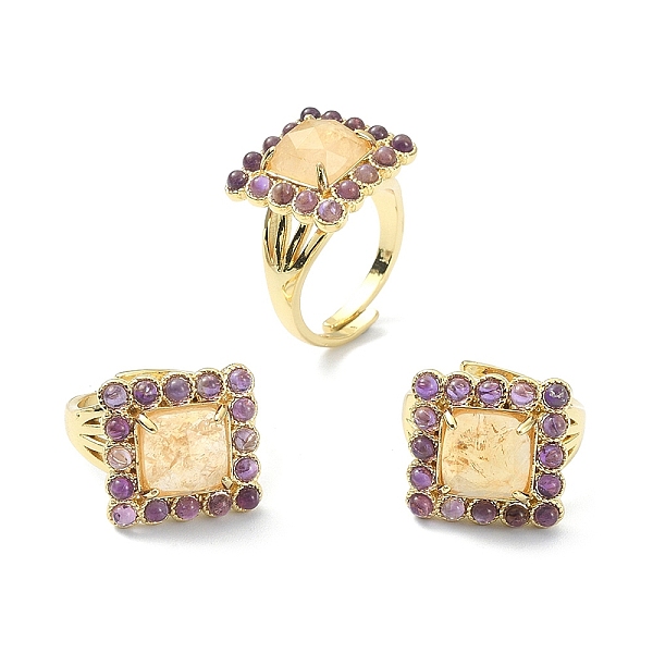 PandaHall Natural Yellow Agate & Amethyst Rectangle Adjustable Ring, Real 18K Gold Plated Brass Wide Ring for Women, US Size 7 1/4(17.5mm)...
PandaHall Natural Yellow Agate & Amethyst Rectangle Adjustable Ring, Real 18K Gold Plated Brass Wide Ring for Women, US Size 7 1/4(17.5mm)...
