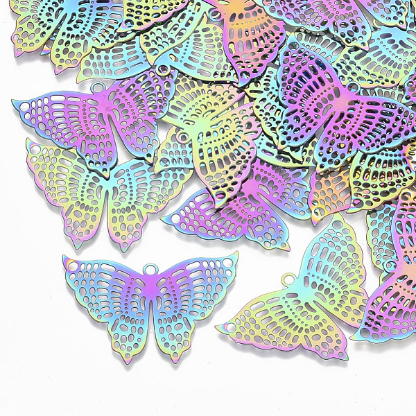 PandaHall Ion Plating(IP) 201 Stainless Steel Filigree Pendants, Etched Metal Embellishments, Butterfly, Rainbow Color, 26x38x0.3mm, Hole...
PandaHall Ion Plating(IP) 201 Stainless Steel Filigree Pendants, Etched Metal Embellishments, Butterfly, Rainbow Color, 26x38x0.3mm, Hole...
