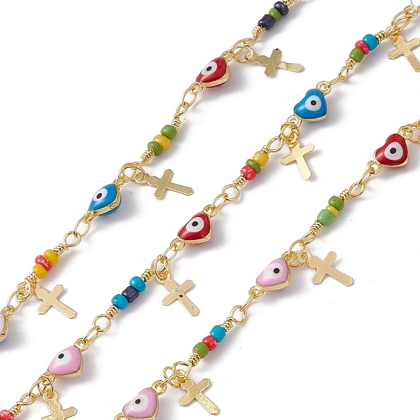 PandaHall Enamel Heart with Evil Eye Link Chains, with Glass Beaded and Brass Cross Charms, Real 18K Gold Plated, Soldered, Long-Lasting...
PandaHall Enamel Heart with Evil Eye Link Chains, with Glass Beaded and Brass Cross Charms, Real 18K Gold Plated, Soldered, Long-Lasting...