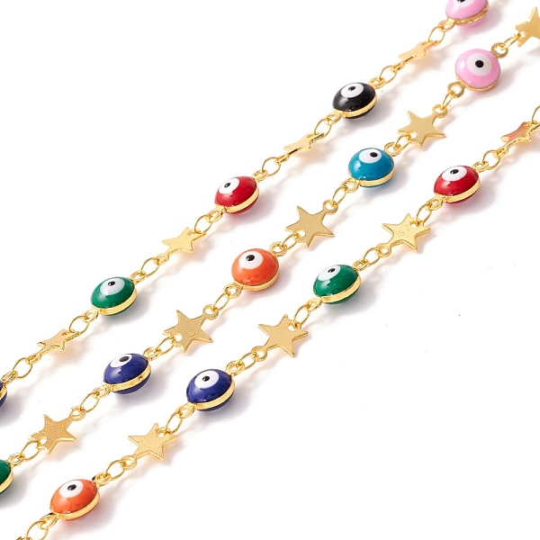 PandaHall Handmade Brass Enamel Link Chains, Flat Round with Evil Eye and Star, Long-Lasting Plated, Soldered, with Spool, Lead Free &...
PandaHall Handmade Brass Enamel Link Chains, Flat Round with Evil Eye and Star, Long-Lasting Plated, Soldered, with Spool, Lead Free &...