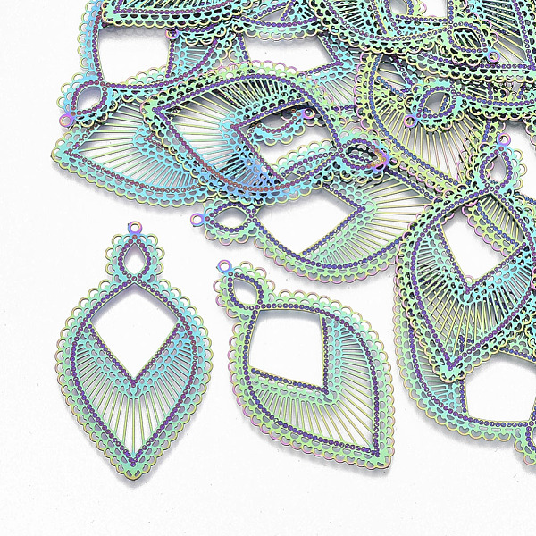 PandaHall Ion Plating(IP) 304 Stainless Steel Filigree Big Pendants, Etched Metal Embellishments, Leaf, Rainbow Color, 47x27.5x0.3mm, Hole...
PandaHall Ion Plating(IP) 304 Stainless Steel Filigree Big Pendants, Etched Metal Embellishments, Leaf, Rainbow Color, 47x27.5x0.3mm, Hole...