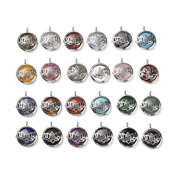 PandaHall Natural & Synthetic Mixed Gemstone Locket Pendants, Flat Round Charms, with Platinum Plated Brass Lotus Findings, Mixed Dyed and...
PandaHall Natural & Synthetic Mixed Gemstone Locket Pendants, Flat Round Charms, with Platinum Plated Brass Lotus Findings, Mixed Dyed and...