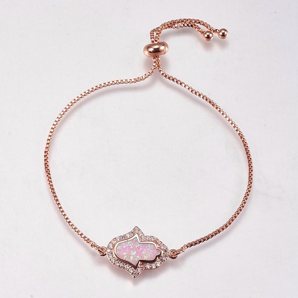 PandaHall Adjustable Brass Bolo Bracelets, Slider Bracelets, with Synthetic Opal and Cubic Zirconia, Hamsa Hand/Hand of Fatima/Hand of..., Pink
PandaHall Adjustable Brass Bolo Bracelets, Slider Bracelets, with Synthetic Opal and Cubic Zirconia, Hamsa Hand/Hand of Fatima/Hand of..., Pink