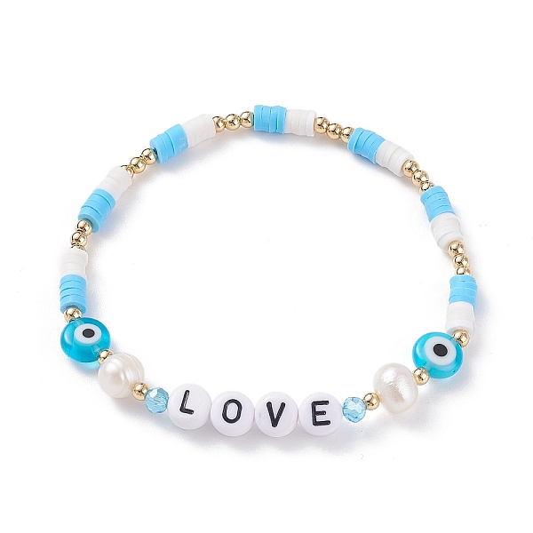 PandaHall Love Word Acrylic & Heishi Polymer Clay Beaded Stretch Bracelets, Evil Eye Lampwork Beads Bracelets for Women, Cyan, Inner...
PandaHall Love Word Acrylic & Heishi Polymer Clay Beaded Stretch Bracelets, Evil Eye Lampwork Beads Bracelets for Women, Cyan, Inner...