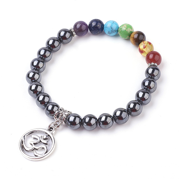 PandaHall Gemstone Charm Bracelets, Chakra Bracelets, with Alloy Findings, Ring with Om Symbol, 2 inch(50mm) Mixed Stone
PandaHall Gemstone Charm Bracelets, Chakra Bracelets, with Alloy Findings, Ring with Om Symbol, 2 inch(50mm) Mixed Stone