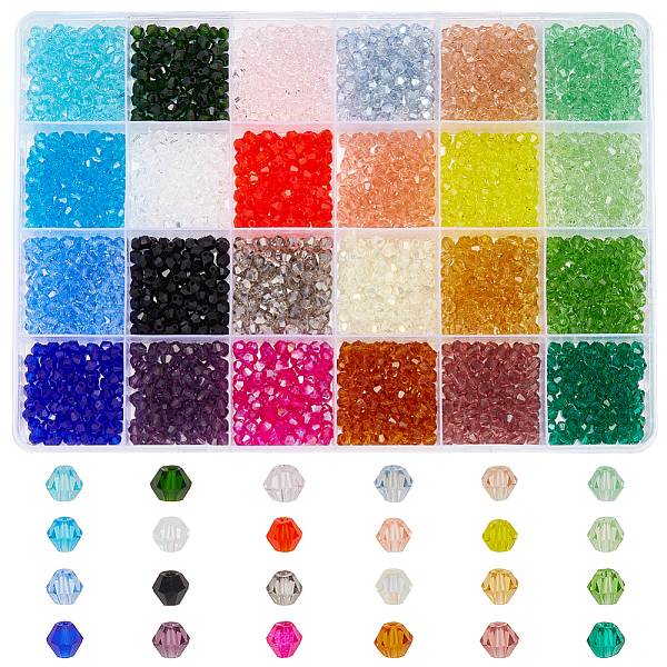 PandaHall 2400Pcs 24 Style Faceted Bicone Glass Beads Strands, Transparent & Imitate Austrian Crystal, Mixed Color, 4x4mm, Hole: 1mm..., Multicolor
PandaHall 2400Pcs 24 Style Faceted Bicone Glass Beads Strands, Transparent & Imitate Austrian Crystal, Mixed Color, 4x4mm, Hole: 1mm..., Multicolor