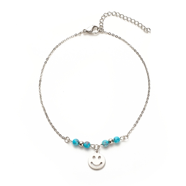 PandaHall 304 Stainless Steel Smiling Face Charm Anklet with Round Natural White Jade Beads for Women, Stainless Steel Color, 9-7/8 inch...
PandaHall 304 Stainless Steel Smiling Face Charm Anklet with Round Natural White Jade Beads for Women, Stainless Steel Color, 9-7/8 inch...