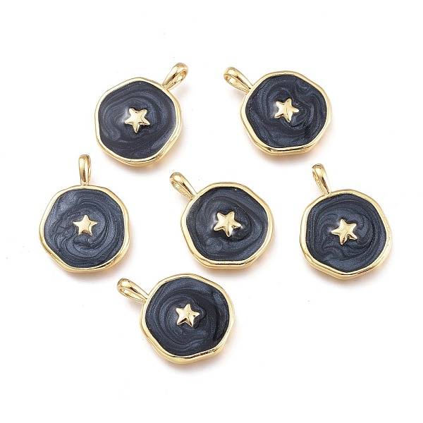 PandaHall Brass Enamel Pendants, Flat Round with Star Pattern, Golden, Black, 18x14x2.5mm, Hole: 3.5x2mm Brass+Enamel Flat Round Black
PandaHall Brass Enamel Pendants, Flat Round with Star Pattern, Golden, Black, 18x14x2.5mm, Hole: 3.5x2mm Brass+Enamel Flat Round Black