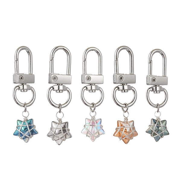PandaHall Copper Wire Wrapped Electroplated Glass Star Pendant Decoration, with Alloy Swivel Clasps, Platinum, 50mm Glass Star Multicolor
PandaHall Copper Wire Wrapped Electroplated Glass Star Pendant Decoration, with Alloy Swivel Clasps, Platinum, 50mm Glass Star Multicolor