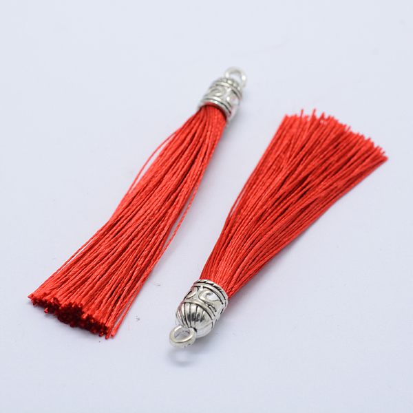 PandaHall Nylon Tassels Big Pendant Decorations, with Antique Silver Alloy Findings, Red, 55~67x7mm, Hole: 2mm Nylon Red
PandaHall Nylon Tassels Big Pendant Decorations, with Antique Silver Alloy Findings, Red, 55~67x7mm, Hole: 2mm Nylon Red