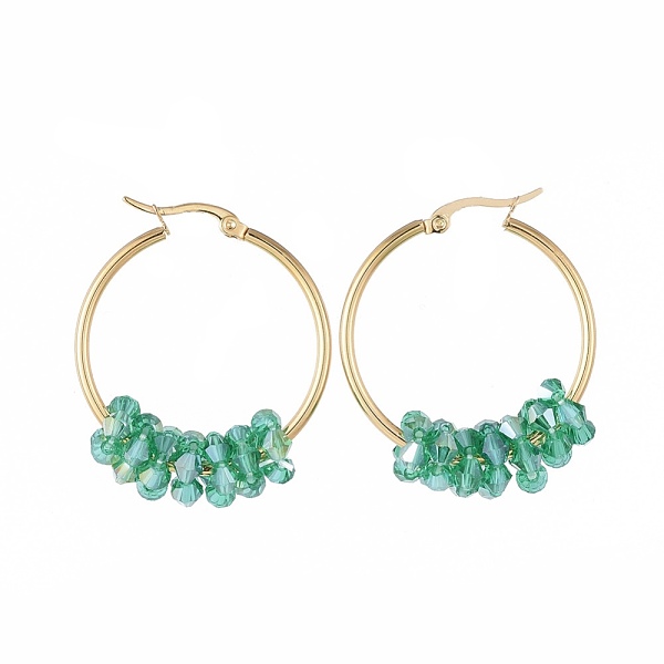 PandaHall 304 Stainless Steel Hoop Earrings, with Faceted Glass Beads, Golden, Green, 12 Gauge, 42x33x2mm, Pin: 0.8x1.2mm Glass Green
PandaHall 304 Stainless Steel Hoop Earrings, with Faceted Glass Beads, Golden, Green, 12 Gauge, 42x33x2mm, Pin: 0.8x1.2mm Glass Green