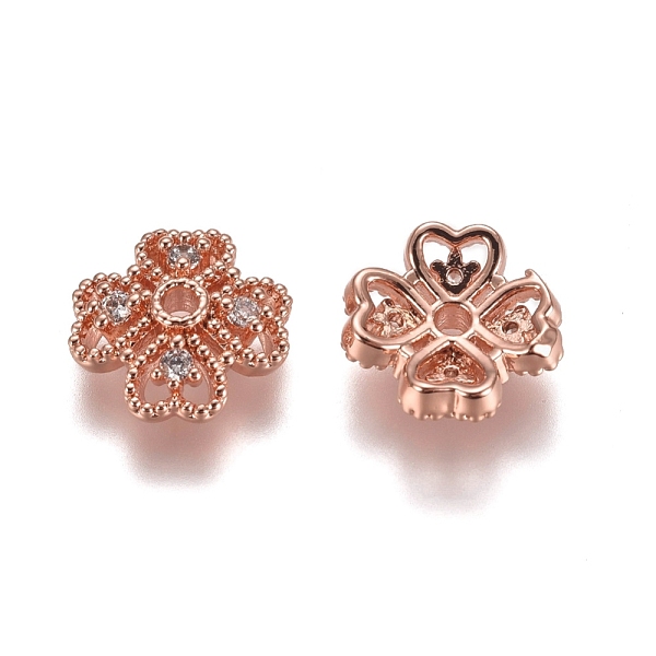 PandaHall 4-Petal Brass Micro Pave Clear Cubic Zirconia Bead Caps, Clover, Rose Gold, 10x3.5mm, Hole: 1.4mm Brass+Cubic Zirconia Clear
PandaHall 4-Petal Brass Micro Pave Clear Cubic Zirconia Bead Caps, Clover, Rose Gold, 10x3.5mm, Hole: 1.4mm Brass+Cubic Zirconia Clear