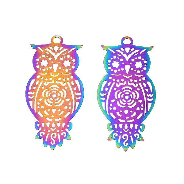 PandaHall Ion Plating(IP) 201 Stainless Steel Filigree Pendants, Etched Metal Embellishments, Owl, Rainbow Color, 48.5x23x0.2mm, Hole: 2.5mm...
PandaHall Ion Plating(IP) 201 Stainless Steel Filigree Pendants, Etched Metal Embellishments, Owl, Rainbow Color, 48.5x23x0.2mm, Hole: 2.5mm...