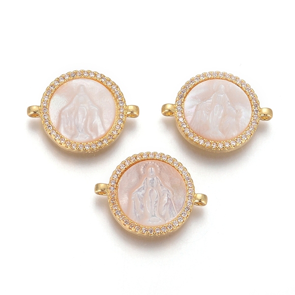 PandaHall Brass Micro Pave Cubic Zirconia Links connectors, with Shell, Flat Round with Virgin Mary, Clear, Golden, 15x20x4mm, Hole: 1.2mm...
PandaHall Brass Micro Pave Cubic Zirconia Links connectors, with Shell, Flat Round with Virgin Mary, Clear, Golden, 15x20x4mm, Hole: 1.2mm...