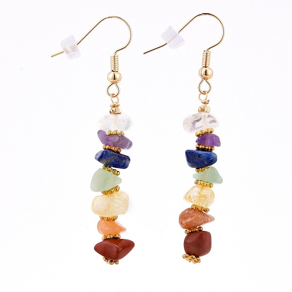PandaHall Brass Hoop Earring, with Natural Gemstone Beads Pendants, Colorful, 56mm, Pin: 0.6mm Brass
PandaHall Brass Hoop Earring, with Natural Gemstone Beads Pendants, Colorful, 56mm, Pin: 0.6mm Brass