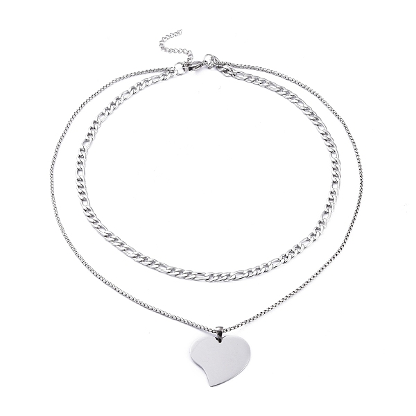 PandaHall 304 Stainless Steel Double Layer Necklaces, with Figaro Chains & Box Chains, Heart, Stainless Steel Color, 17.72 inch(45cm) 304...
PandaHall 304 Stainless Steel Double Layer Necklaces, with Figaro Chains & Box Chains, Heart, Stainless Steel Color, 17.72 inch(45cm) 304...