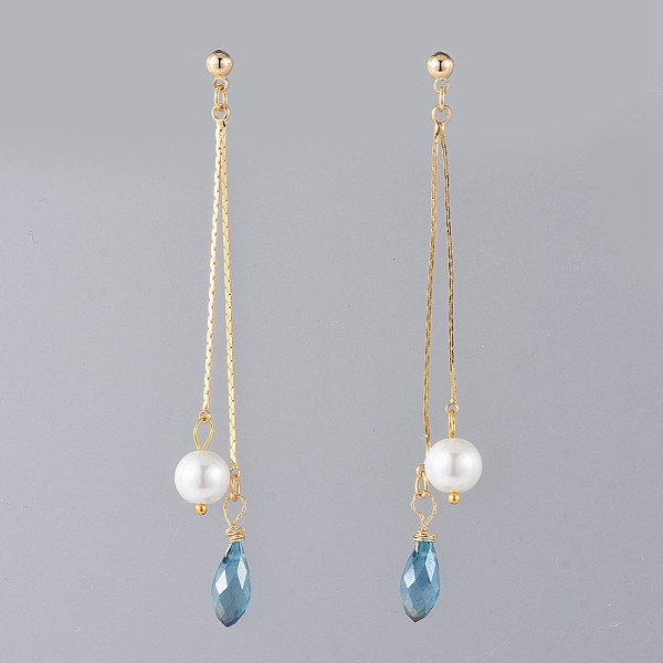 PandaHall Long Chain Earrings, Brass Dangle Stud Earrings, with Glass Beads and Earring Backs, Golden, Blue, 83mm, Pin: 0.7mm Glass Blue
PandaHall Long Chain Earrings, Brass Dangle Stud Earrings, with Glass Beads and Earring Backs, Golden, Blue, 83mm, Pin: 0.7mm Glass Blue