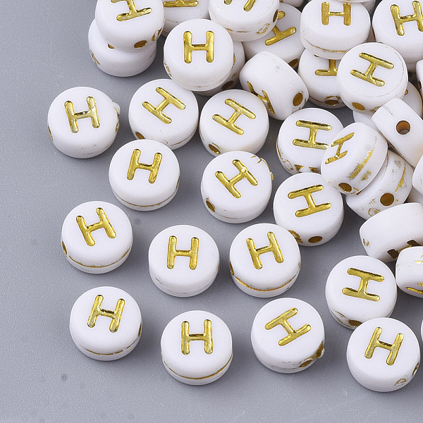 PandaHall Plating Acrylic Beads, Golden Metal Enlaced, Horizontal Hole, Flat Round with Alphabet, White, Letter.H, 7x3.5mm, Hole: 1.2mm...
PandaHall Plating Acrylic Beads, Golden Metal Enlaced, Horizontal Hole, Flat Round with Alphabet, White, Letter.H, 7x3.5mm, Hole: 1.2mm...