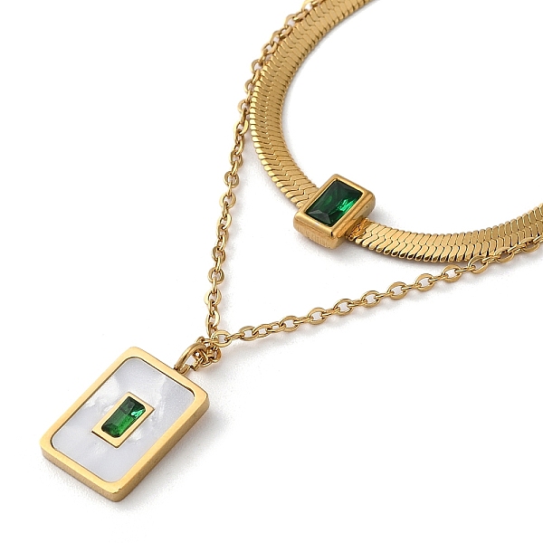 PandaHall 304 Stainless Steel Cable & Herringbone Chains Double Layer Necklace, Rhinestone & Natural Shell Rectangle Pendants Necklace..., Green
PandaHall 304 Stainless Steel Cable & Herringbone Chains Double Layer Necklace, Rhinestone & Natural Shell Rectangle Pendants Necklace..., Green
