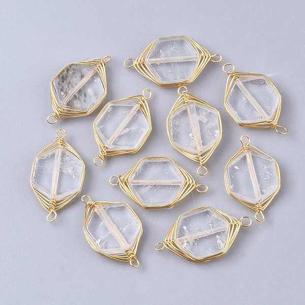 PandaHall Natural Quartz Crystal Links Connectors, Rock Crystal, Wire Wrapped Links, with Golden Tone Brass Wires, Hexagon, 23x12x4mm, Hole...
PandaHall Natural Quartz Crystal Links Connectors, Rock Crystal, Wire Wrapped Links, with Golden Tone Brass Wires, Hexagon, 23x12x4mm, Hole...