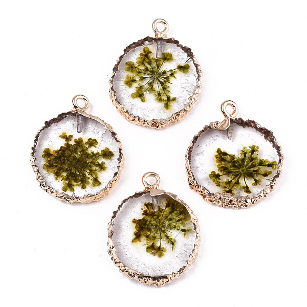 PandaHall Transparent Clear Epoxy Resin & Dried Flower Pendants, with Edge Light Gold Plated Iron Loops, Flat Round, Olive..., Green
PandaHall Transparent Clear Epoxy Resin & Dried Flower Pendants, with Edge Light Gold Plated Iron Loops, Flat Round, Olive..., Green